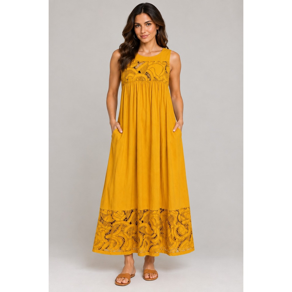 Banana Republic Maxi Dress Womens M Yellow NEW Cotton Embroidered 743532-02-1